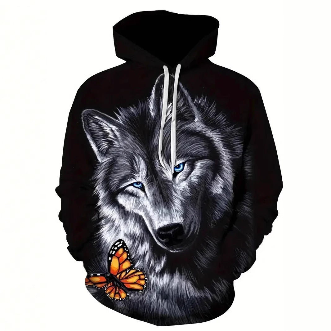 Damen Kapuzenpullover mit Wolf- und Schmetterlingsmotiv Drune