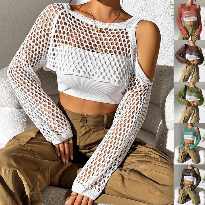 Damen lässiger Netzpullover mit offenen Schultern Drune