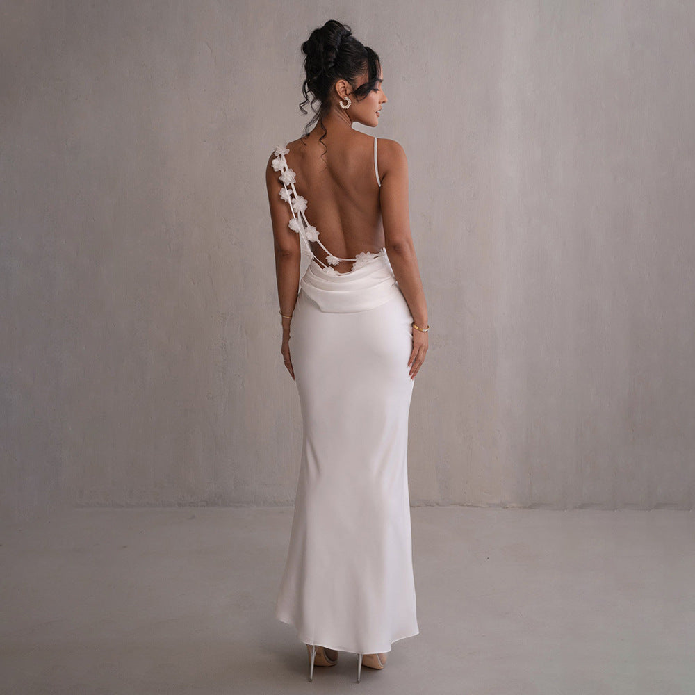 Damen elegantes Maxikleid mit fließendem Schnitt und raffiniertem Dekolleté Drune
