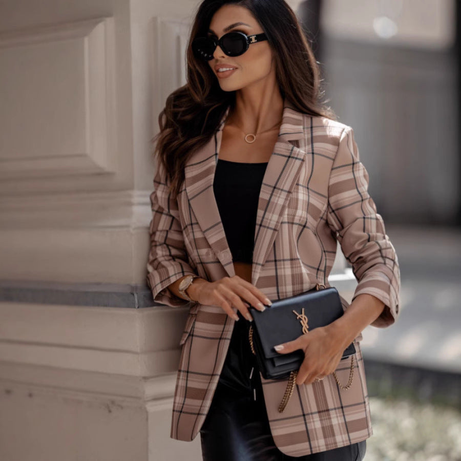 Damen Karierter Blazer mit moden Details und tailliertem Schnitt Drune