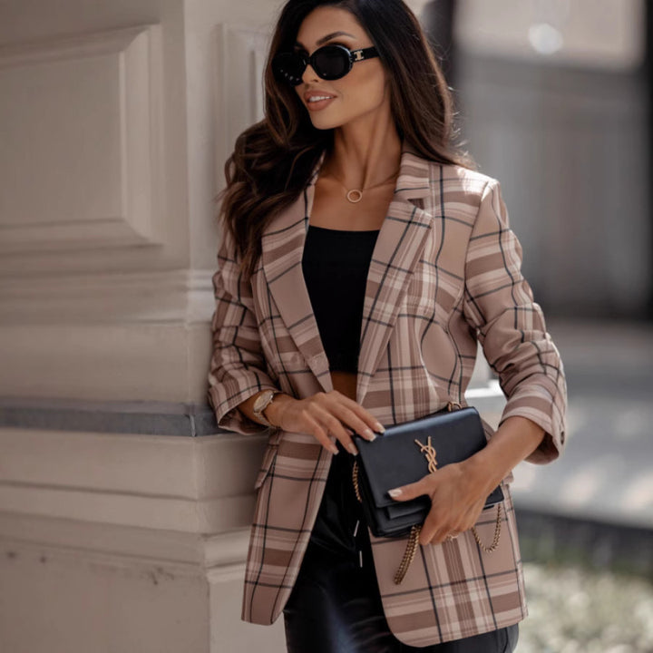 Damen Karierter Blazer mit moden Details und tailliertem Schnitt Drune