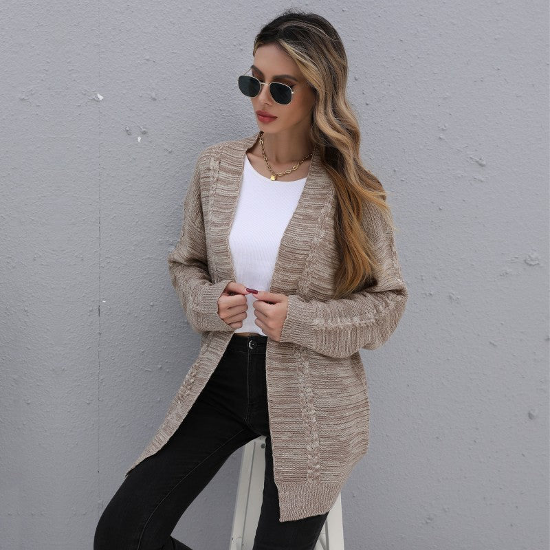Damen Lässiger Oversize-Strickcardigan mit Zopfmuster offener Front Drune