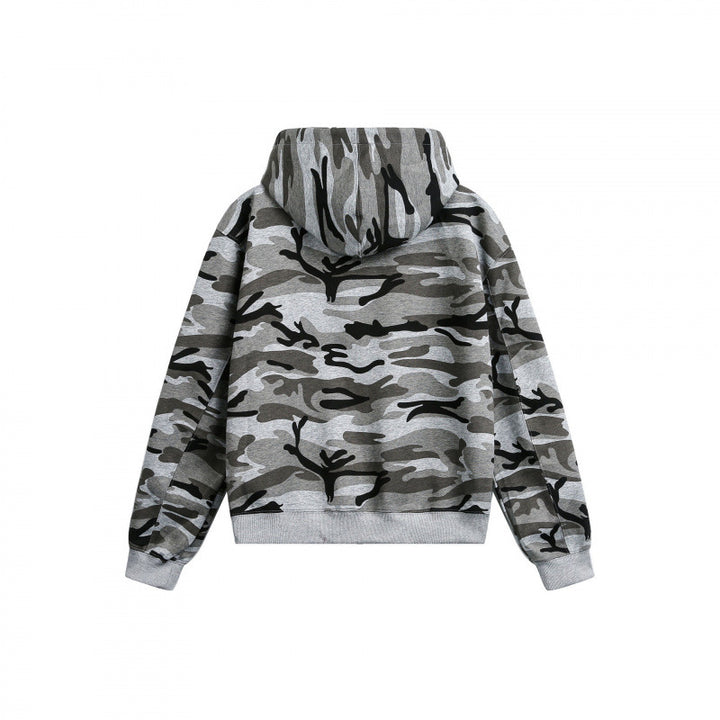 Unisex Kapuzenjacke mit Camouflage-Muster, durchgehendem Reißverschluss und Kängurutaschen Drune