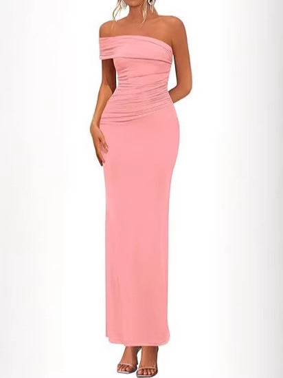 Damen Elegantes Maxi-Kleid mit schulterfreiem Design und raffinierten Drapierungen Drune