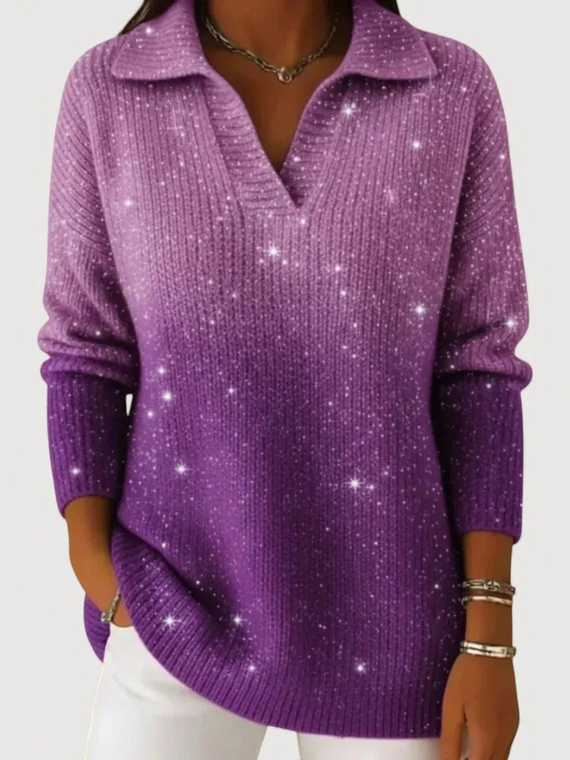 Damen Modischer Strickpullover mit V-Ausschnitt