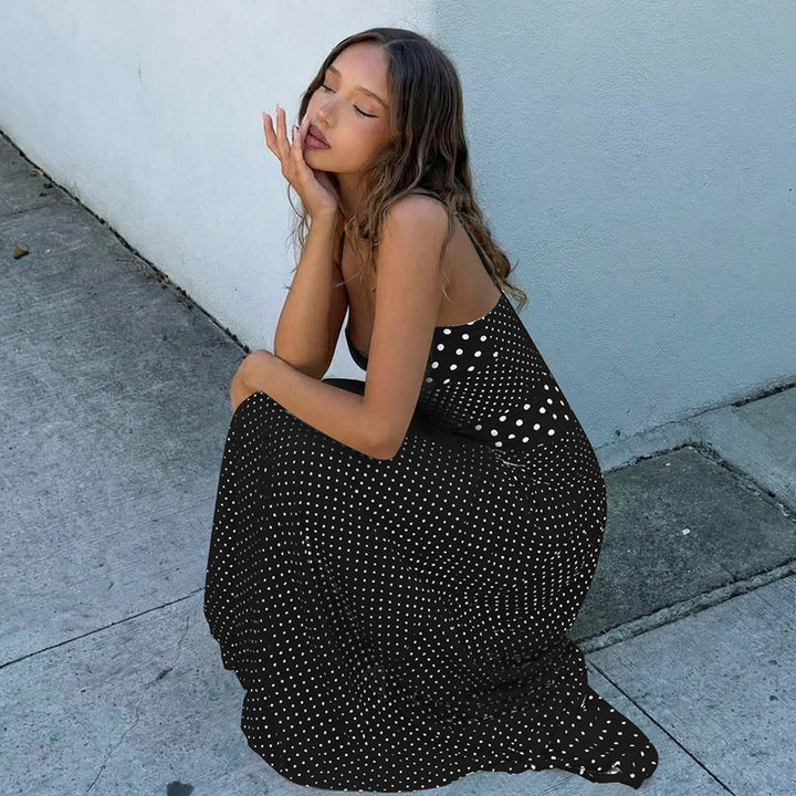 Damen Maxikleid mit verspielten Polka-Dots und schickem Halterdesign Drune
