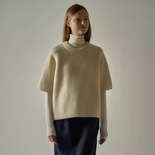 Damen modischer Strickpullover mit kurzen Ärmeln und weichem Material Drune