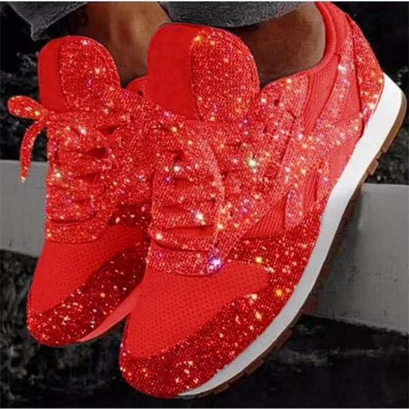 Damen glitzernde Fashion-Sneaker mit funkelnder Strassoptik atmungsaktivem Strick-Obermaterial und gepolstertem Komfortfußbett Drune