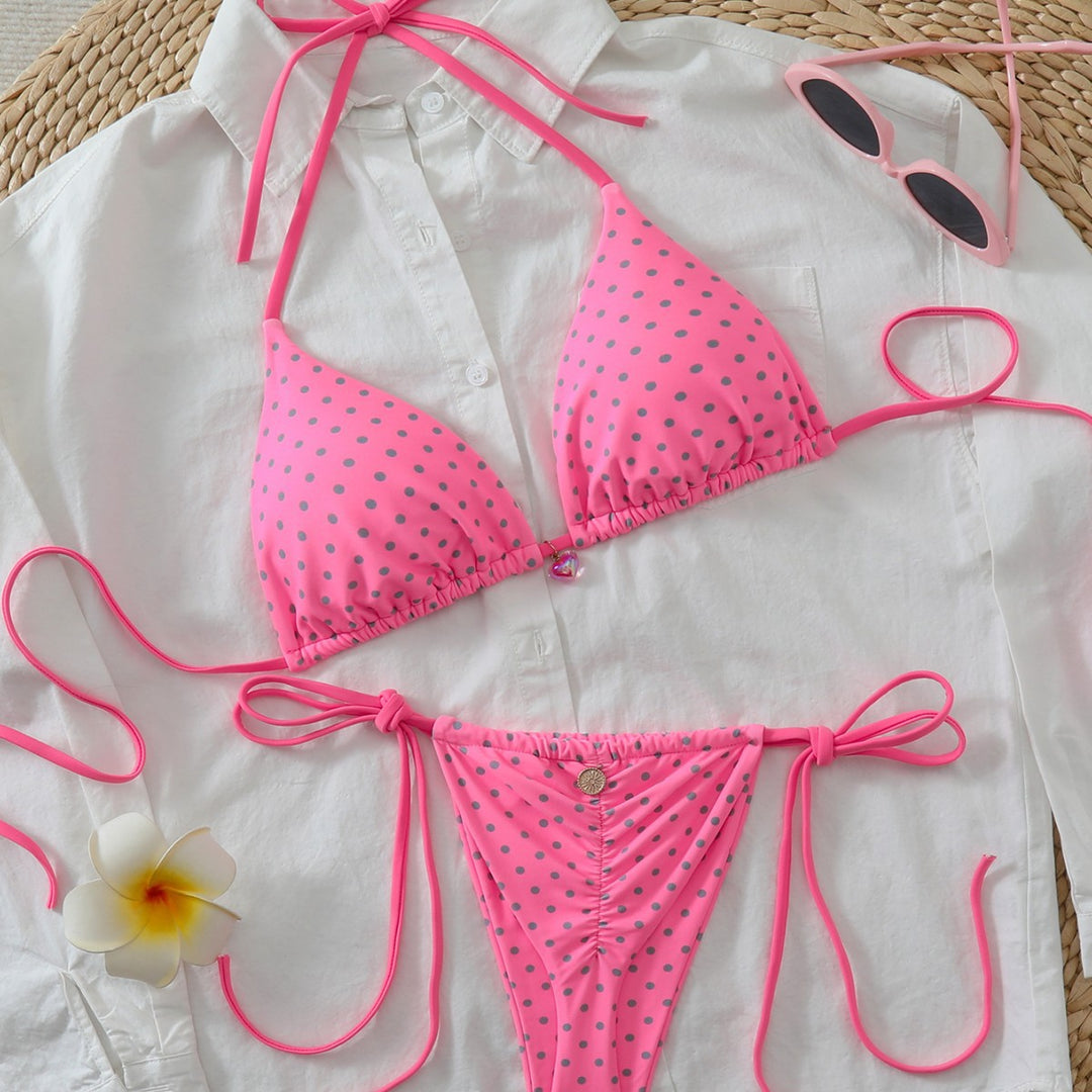 Damen Triangel-Bikini mit verspielten Punkten und verstellbaren Trägern Drune