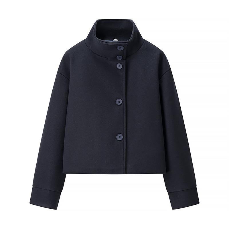 Damen modische Cropped-Jacke mit hohem Kragen und praktischen Knöpfen Drune