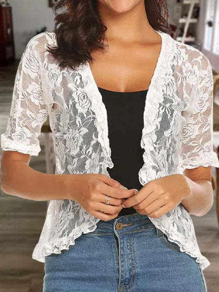 Damen Blumen Spitze Cardigan Drune