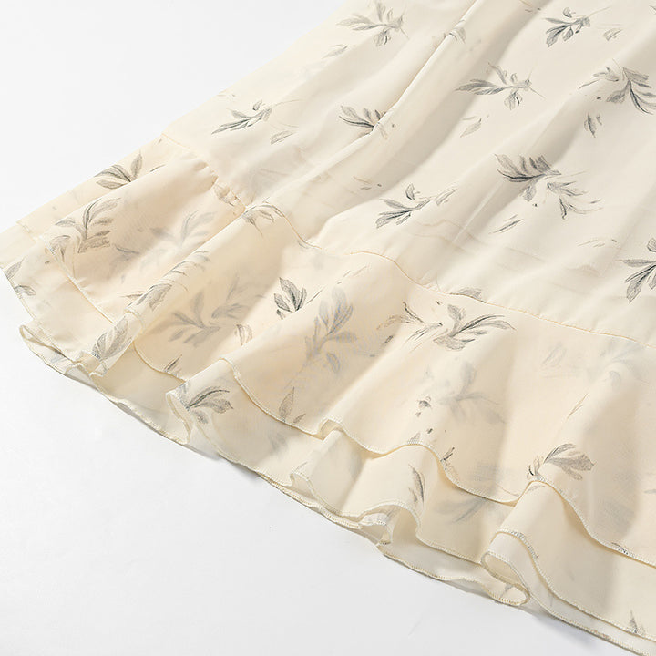 Damen Maxikleid mit Volants, langem Glockenärmel und floralem Chiffon-Design Drune