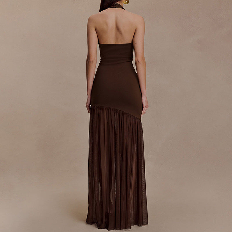 Damen Elegantes Maxikleid mit asymmetrischem Schnitt und tiefem V-Ausschnitt Drune