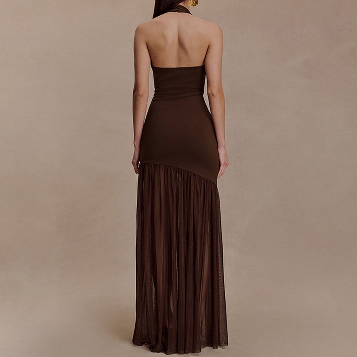 Damen Elegantes Maxikleid mit asymmetrischem Schnitt und tiefem V-Ausschnitt Drune