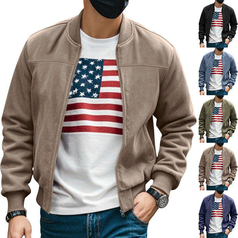 Herren nan Wildlederoptik Bomberjacke mit Reißverschluss und Rippbündchen Drune
