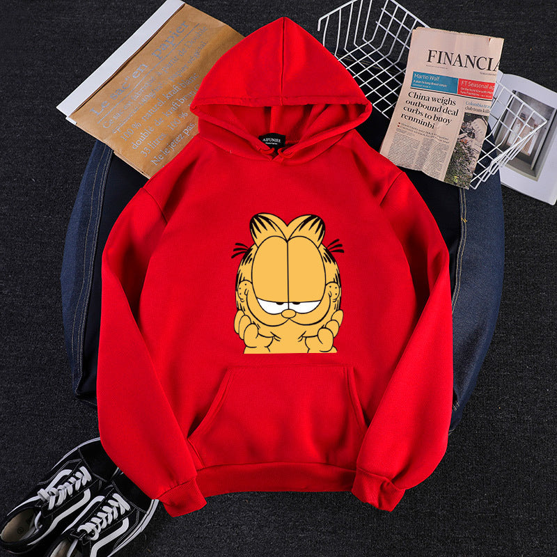 Unisex nan Kapuzensweatshirt mit großflächigem Comicgesicht-Print, weichem Fleece-Innenfutter und Kängurutasche Drune