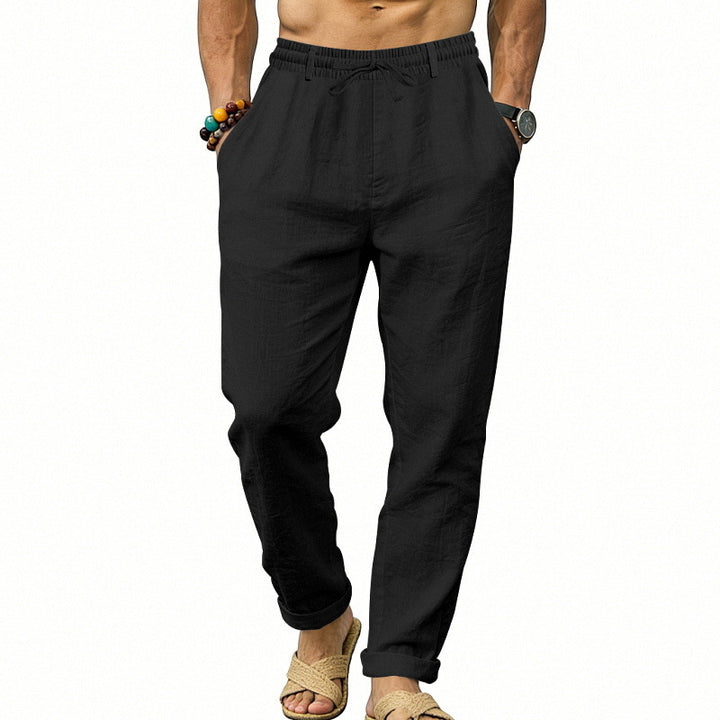 Herren nan luftige Leinen-Relaxhose mit elastischem Komfortbund und geradem Bein Drune