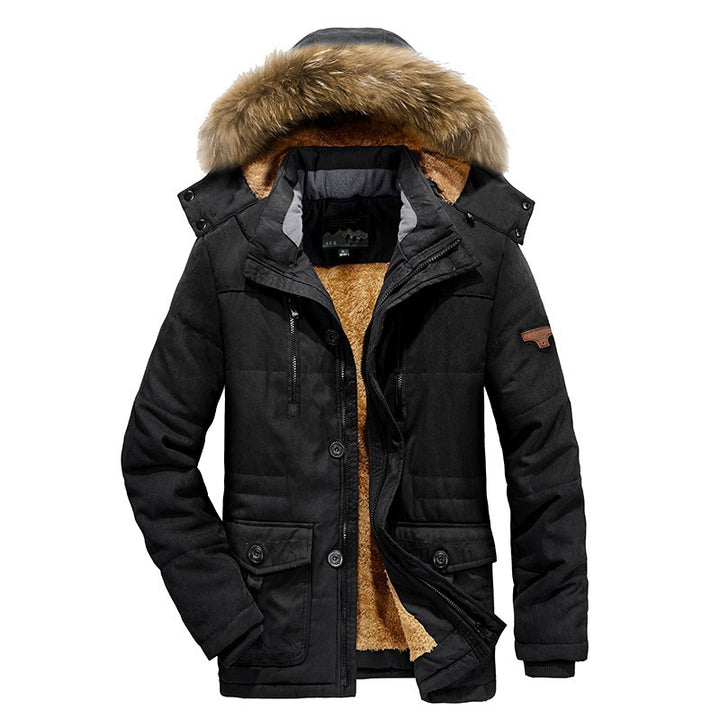 Herren wattierter Parka mit Kunstfellkapuze und Teddyfutter Drune