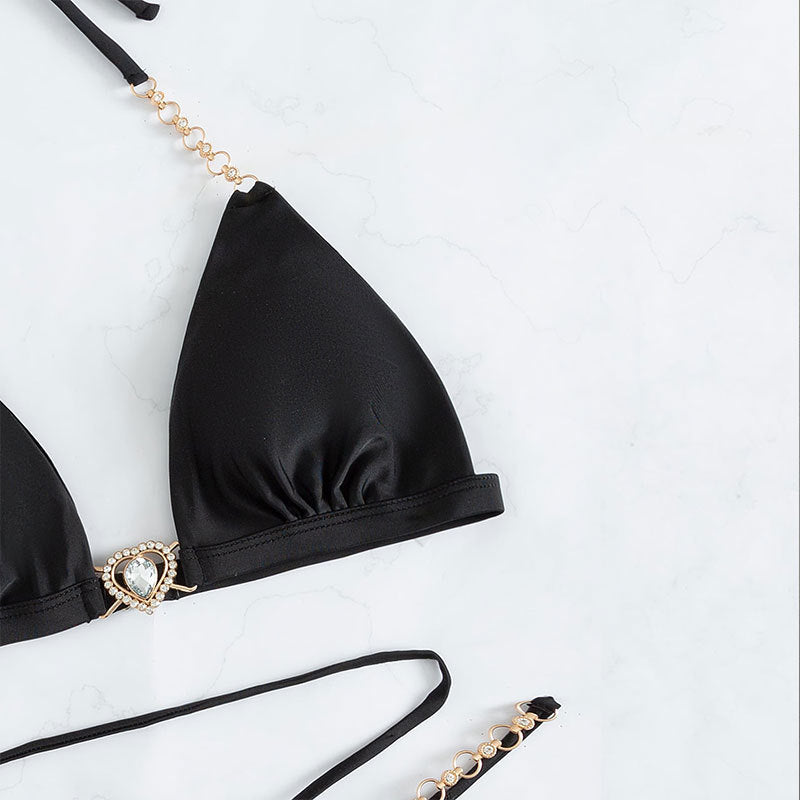 Damen Triangle-Bikini mit zarten Kettenverzierungen Drune