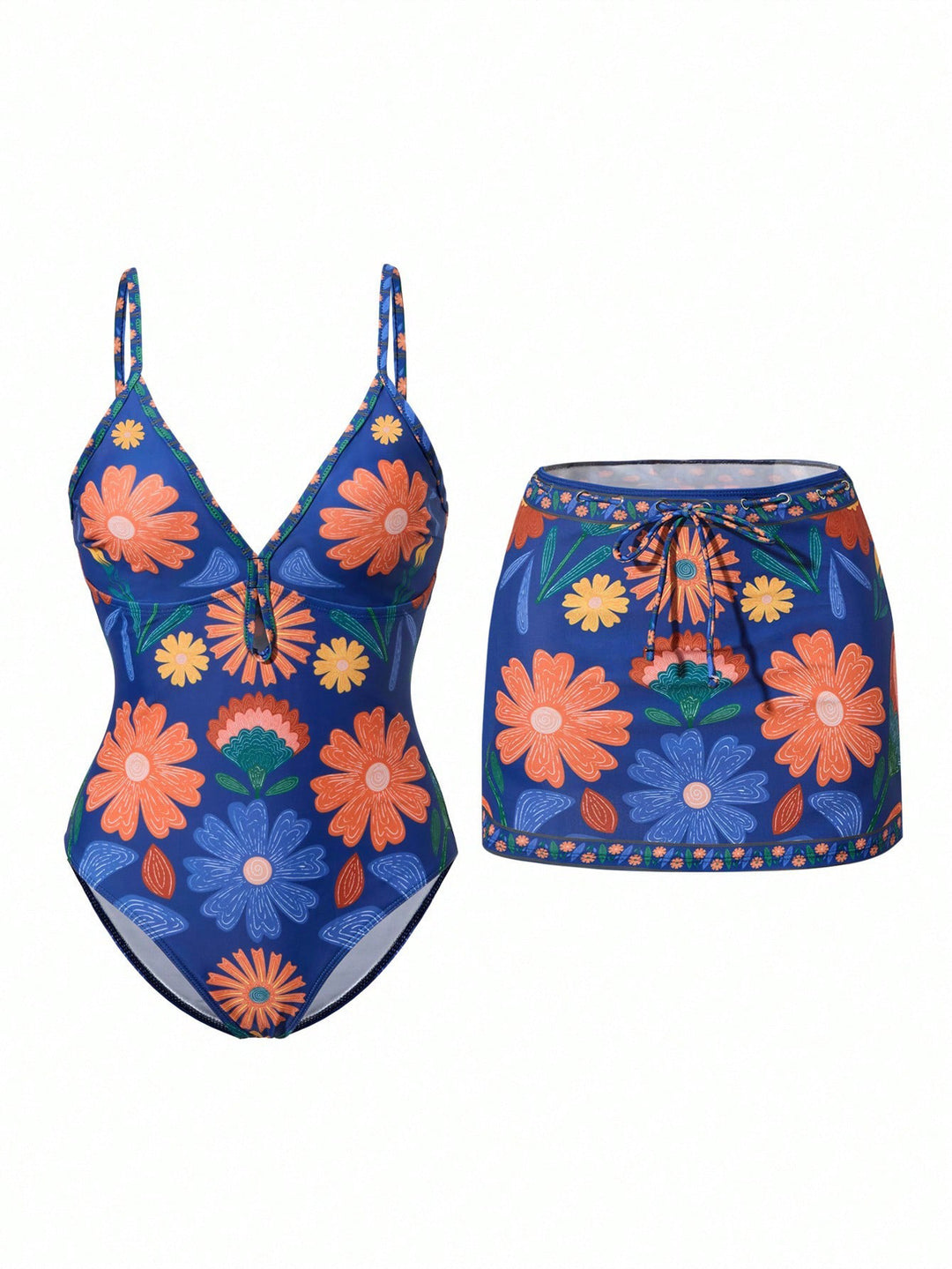 Damen Bikini-Set mit floralem Design und passendem Rock Drune