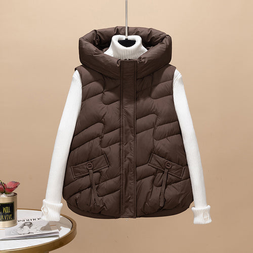 Damen Modische Steppweste mit Kapuze und eleganten Strickärmel Drune