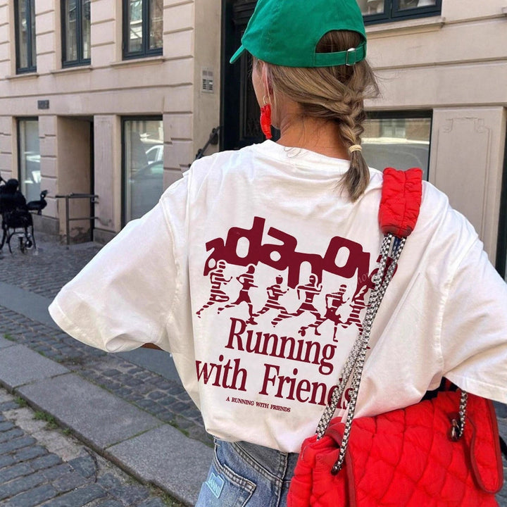 Damen Oversized T-Shirt mit kreativem Schriftzug und lässigem Schnitt Drune