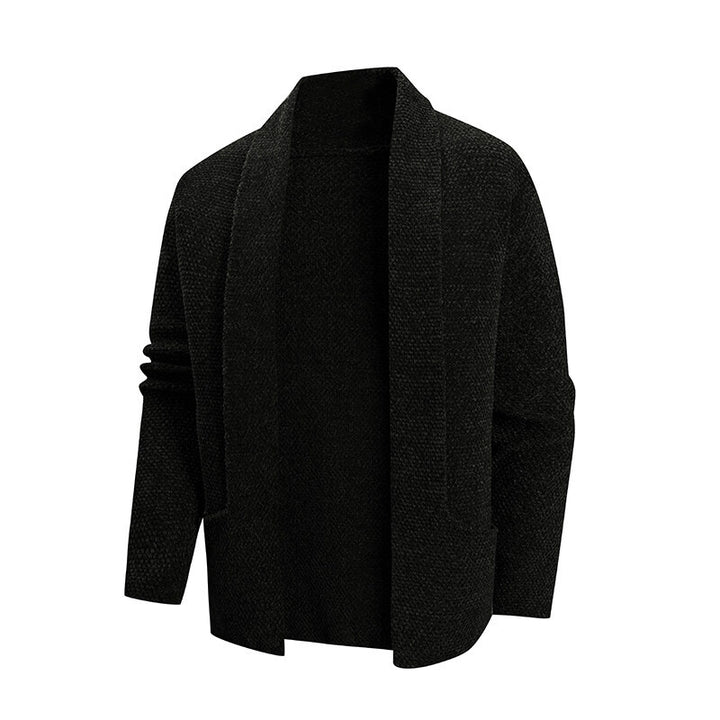 Herren nan offener Strickmantel mit weitem Fallendem Schalkragen und aufgesetzten Eingrifftaschen Drune