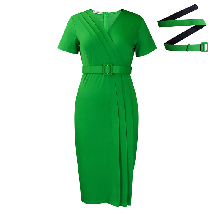 Damen Wickelkleid mit eleganter Drapierung und formendem Taillengürtel Drune
