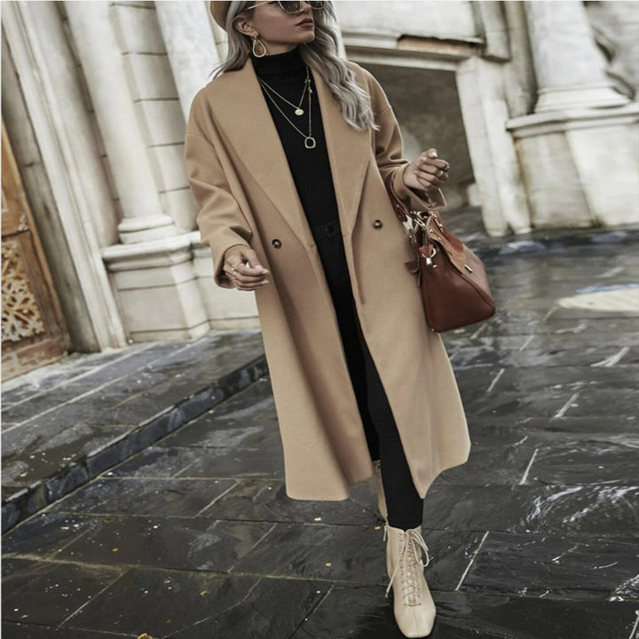 Damen Oversize Longmantel mit weiter Schulter und verdeckter Knopfleiste Drune