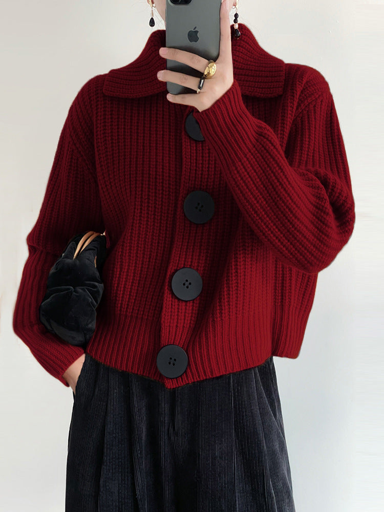 Damen Kuschelige Strickjacke mit großen Knöpfen Drune