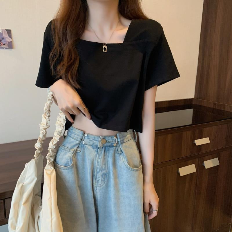 Damen Cropped T-Shirt mit modernen Details Drune