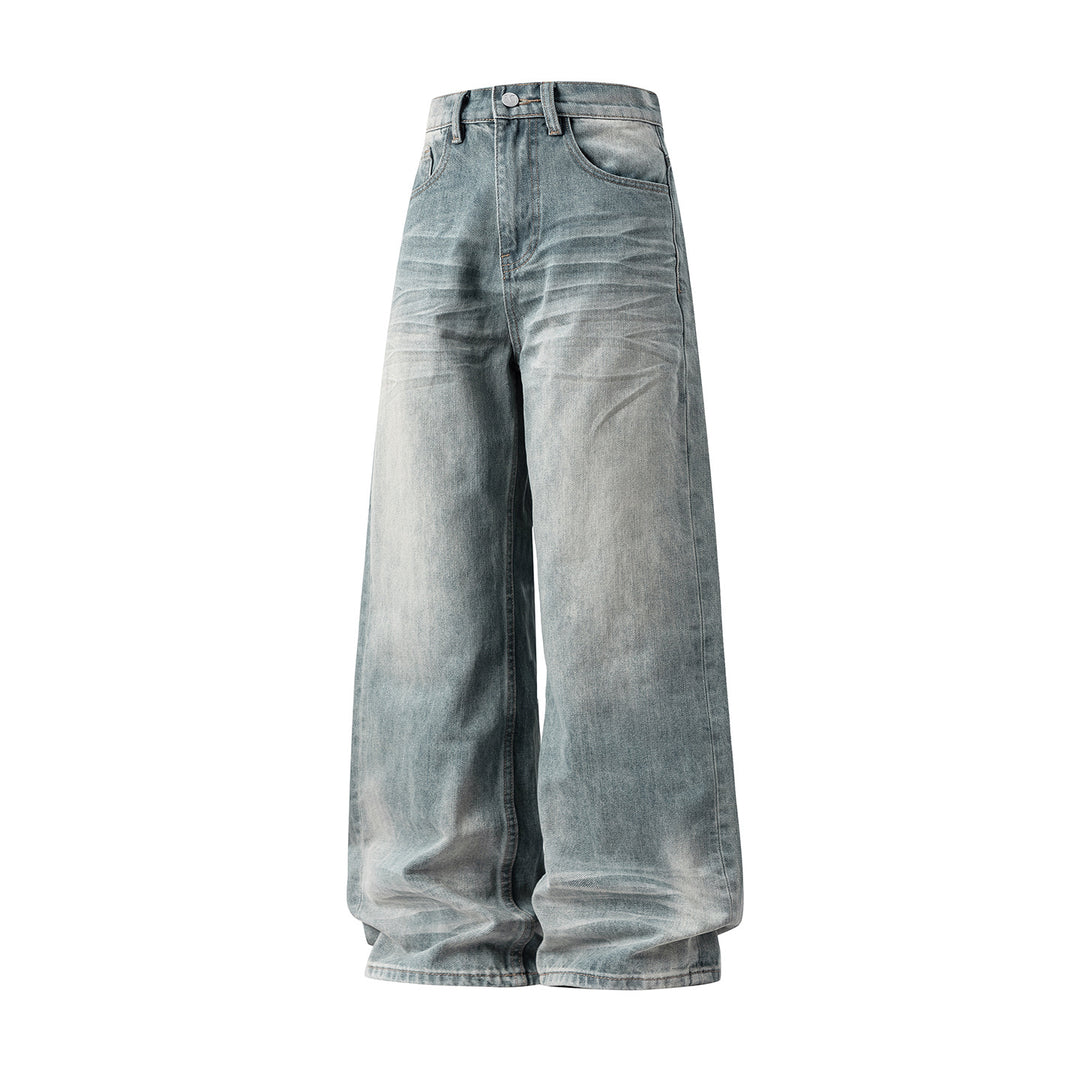 Damen Ultraweite hochgeschnittene Denim Palazzohose im Baggy Schnitt mit Vintage Wascheffekt Drune