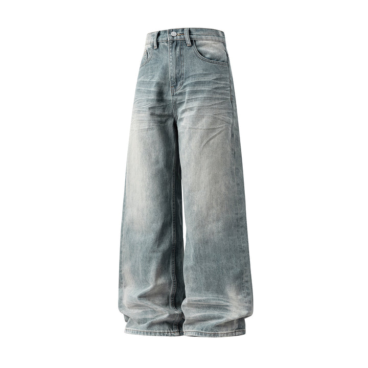 Damen Ultraweite hochgeschnittene Denim Palazzohose im Baggy Schnitt mit Vintage Wascheffekt Drune
