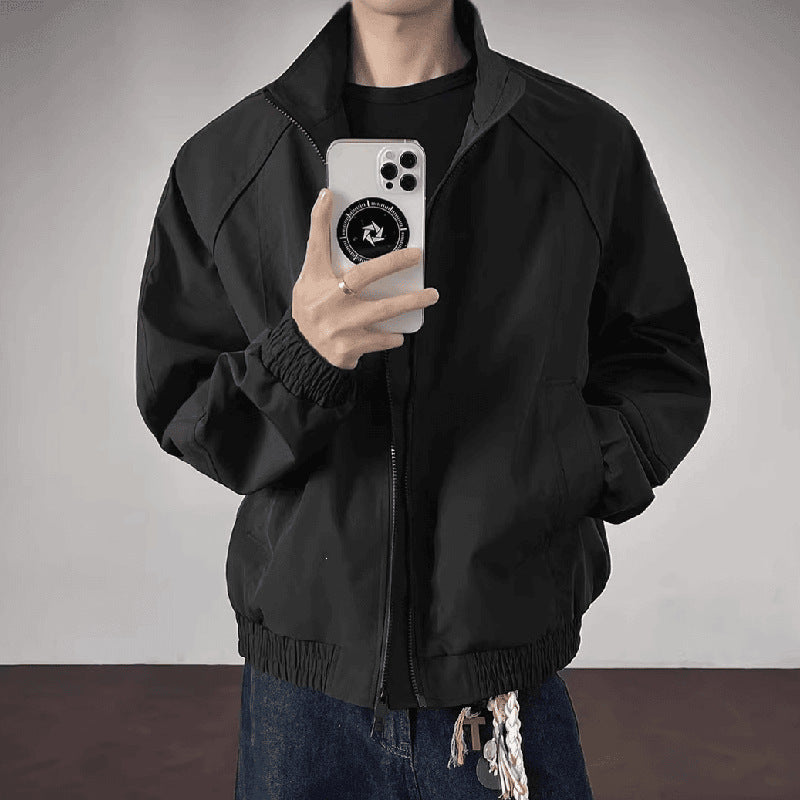 Herren Leichte Utility-Trainingsjacke mit Stehkragen, Zwei-Wege-Reißverschluss und elastischem Bund Drune