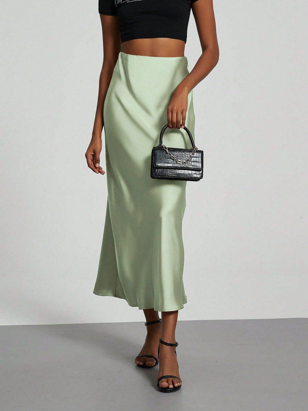Damen-Satinrock mit hoher Taille und Midi-Länge