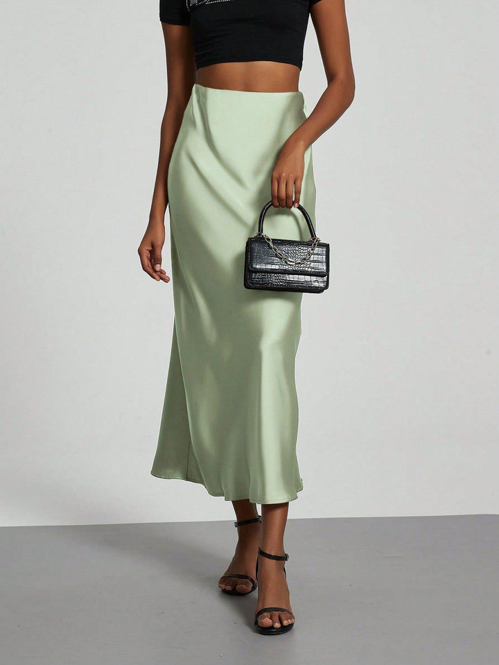 Damen-Satinrock mit hoher Taille und Midi-Länge
