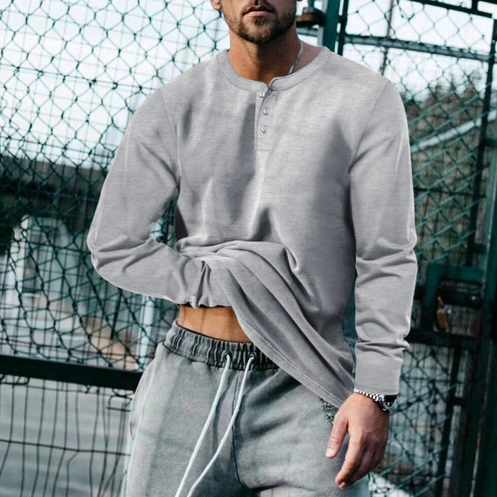 Herren Langärmliges T-Shirt mit Knopfleiste Drune