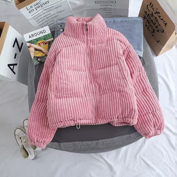 Damen nan gesteppte Cord-Optik Teddyjacke mit Stehkragen elastischen Bündchen und Kordelzug Drune