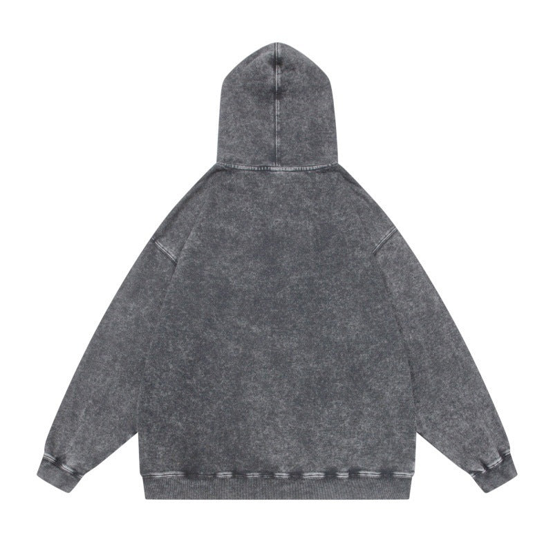 Unisex Oversize-Kapuzenpullover im Acid-Wash mit Kängurutasche und Raglanärmeln Drune