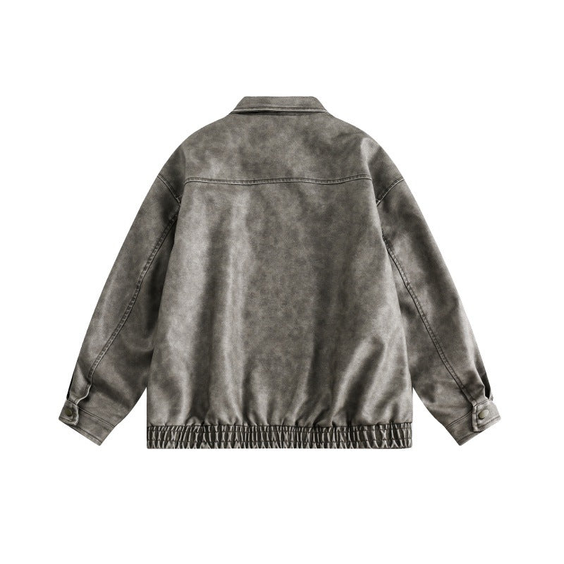 Unisex Boxy-Überhemdjacke im Vintage-Suede-Look mit elastischem Saum und verdeckter Druckknopfleiste Drune