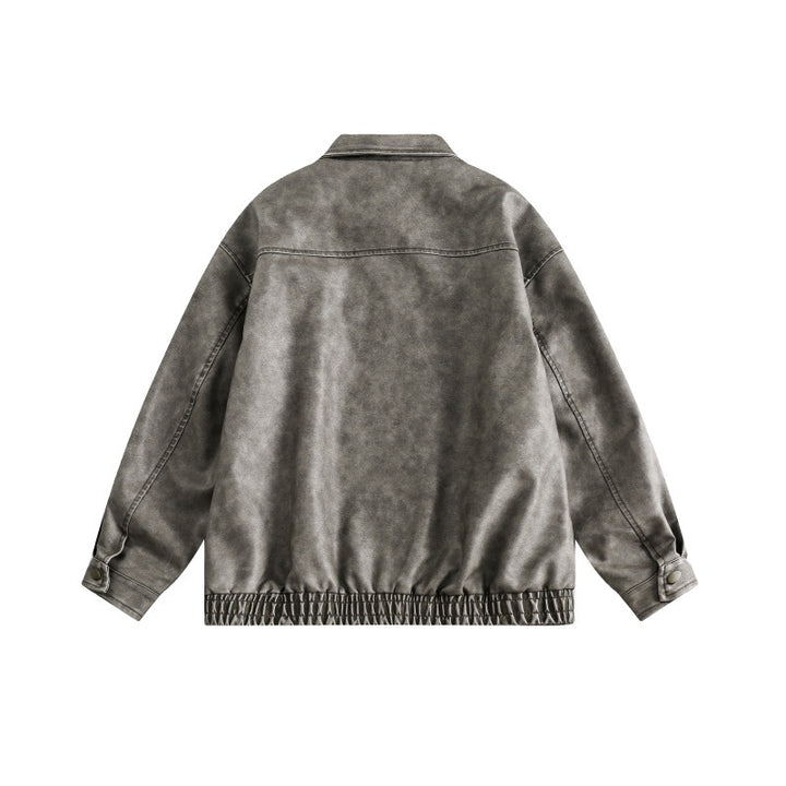 Unisex Boxy-Überhemdjacke im Vintage-Suede-Look mit elastischem Saum und verdeckter Druckknopfleiste Drune