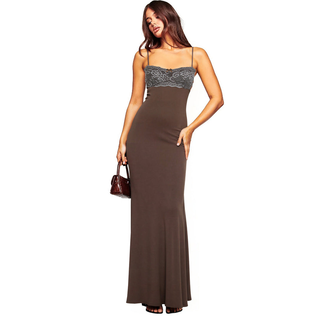 Damen elegantes Maxikleid mit Spitzendetails Drune