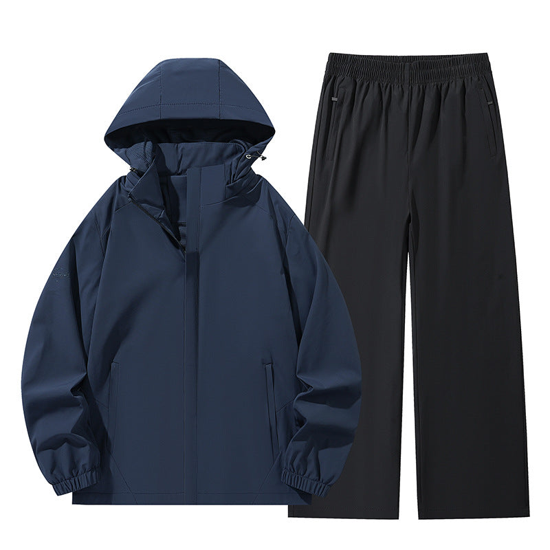 Herren Zweiteiliges wasserabweisendes Regen-Set mit Kapuzenjacke & elastischer Bundhose Drune