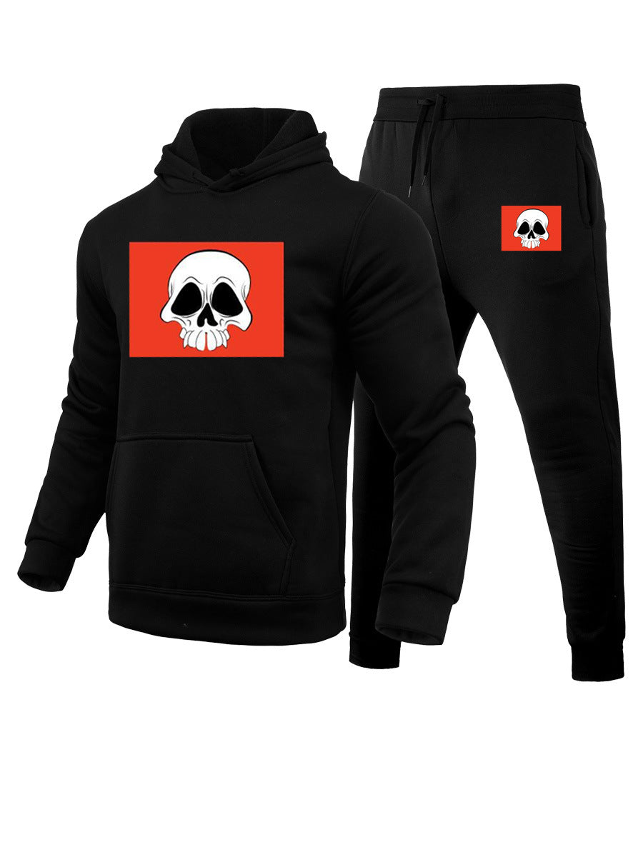 Damen Freizeit Hoodie und Jogginghose Set mit kreativem Totenkopf-Design Drune