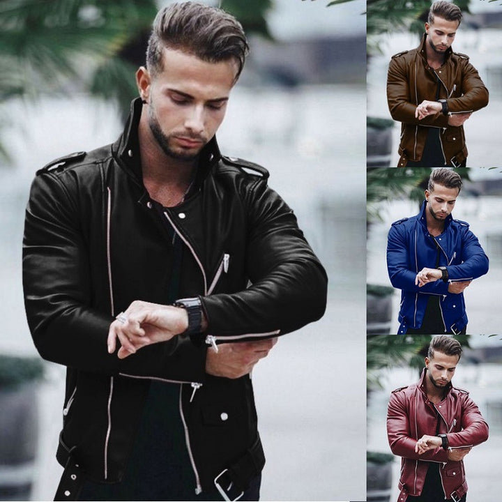 Herren nan stylische Bikerjacke aus Kunstleder mit asymmetrischem Reißverschluss und tailliertem Schnitt Drune