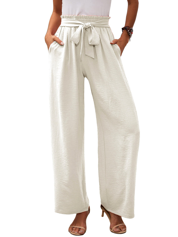 Damen Paperbag-Hose mit weitem Bein, elastischer Taille und Bindegürtel Drune