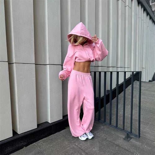 Damen cropped Kapuzenzipper mit Ballonärmeln und elastischem Saum Drune