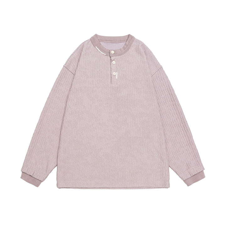 Unisex Gerippter Henley-Pullover mit Knopfleiste Oversize-Schnitt Drune