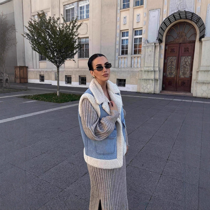 Damen Weste im Vintage-Style aus Denim mit Fleecefutter Drune