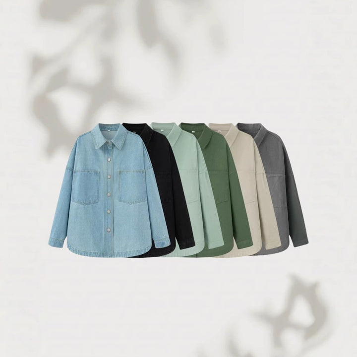 Damen Oversize Jeans-Hemdjacke im Boxy-Schnitt mit aufgesetzten Brusttaschen und Rundsaum Drune